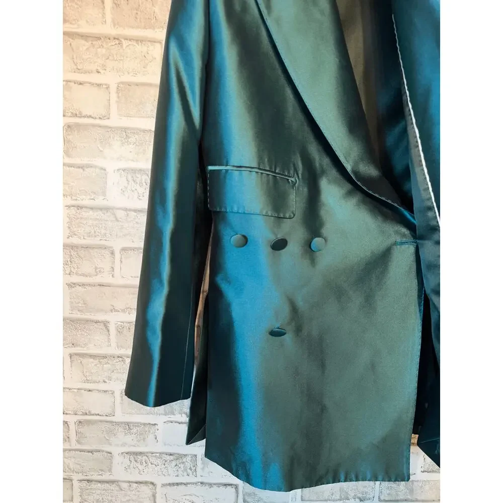 Dolce & Gabbana Cyan Green Mikado Silk Double-breasted Blazer IT 38 Oversized